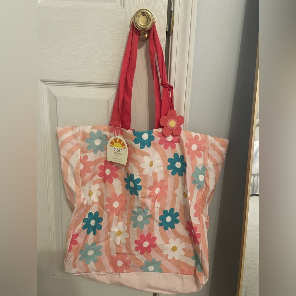 C&C California Floral Tote Bag - Pink and Red